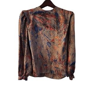 Vintage Tess Blouse Womens Size 8P Multicolor Abstract Polyester Puff Sleeve Top